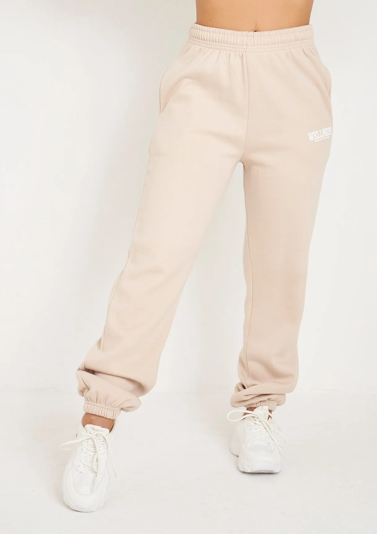 Jolie Beige Wellness Embroidered Cuffed Joggers