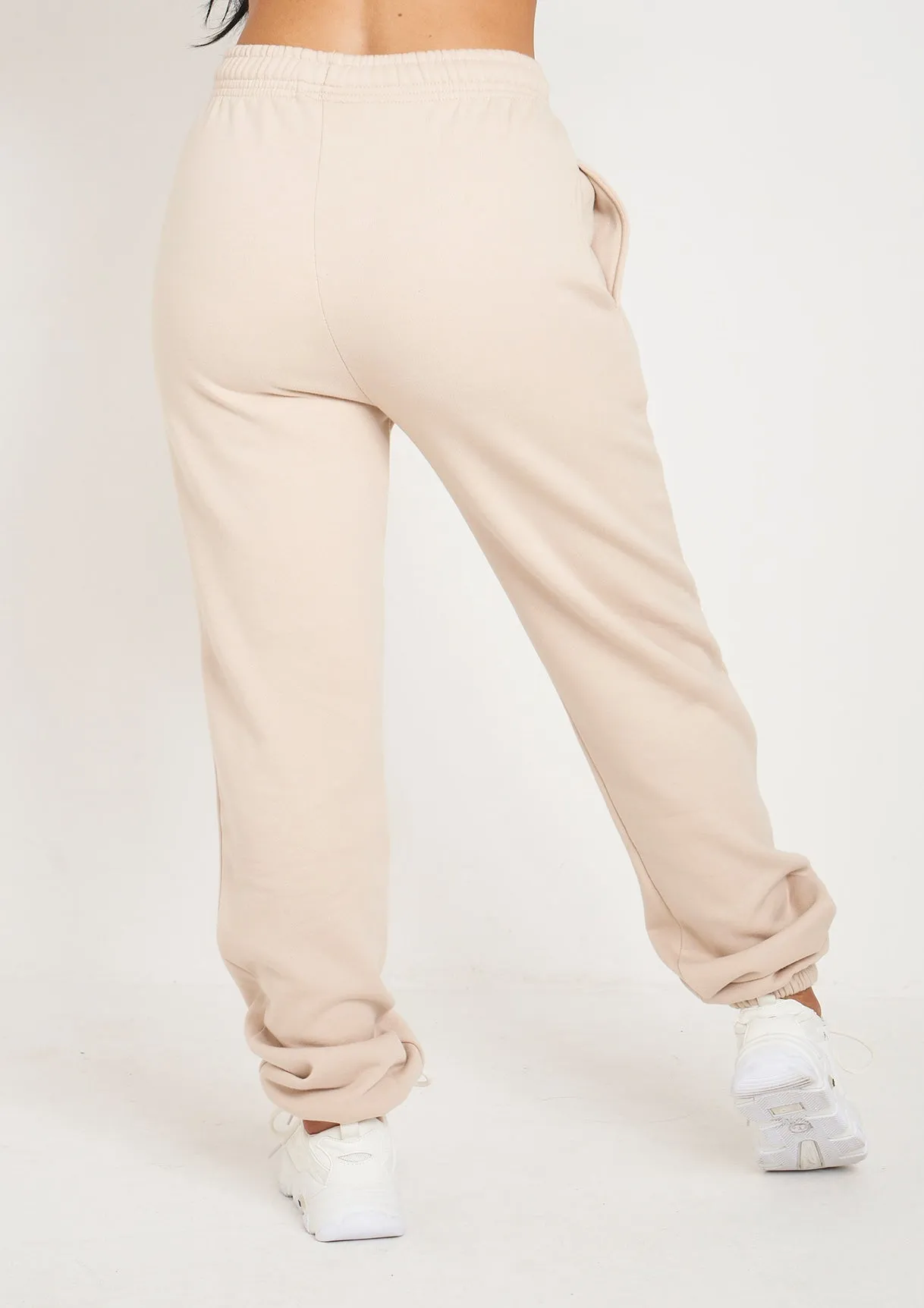 Jolie Beige Wellness Embroidered Cuffed Joggers