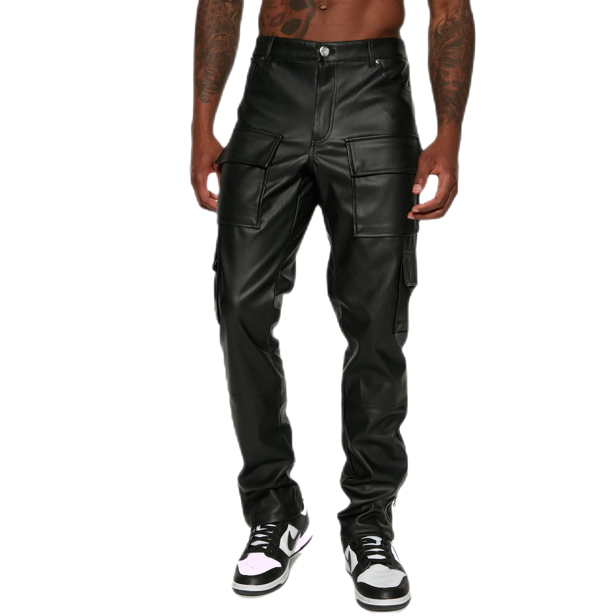 Jude Men's Classic Leather Slim Cargo Pants Black