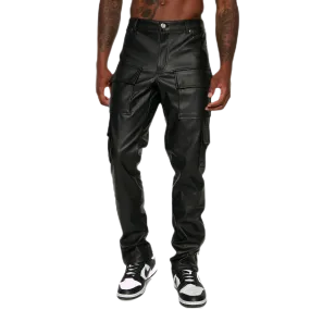 Jude Men's Classic Leather Slim Cargo Pants Black