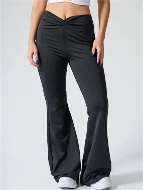 JuliaFashion - Solid ColorFlare Ruched High Waist Slim Long Pants