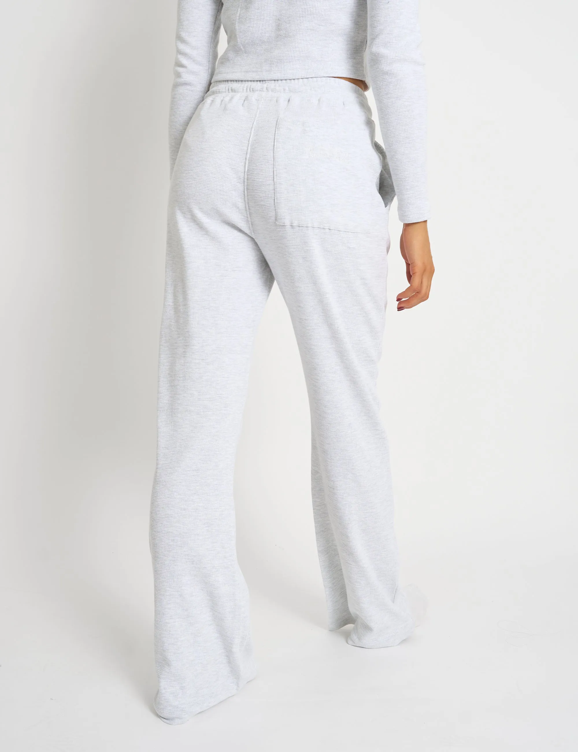 Kaiia Waffle Wide Leg Joggers Grey Melange