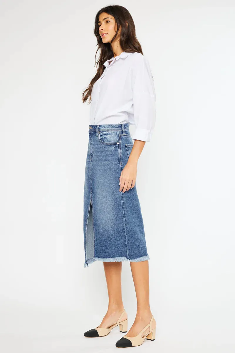 Kancan Women's Indigo High Rise Midi Skirt