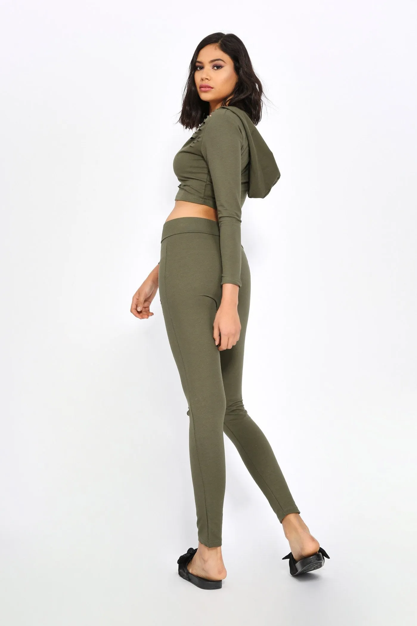 Khaki Ripped Fitted Jogging Bottoms