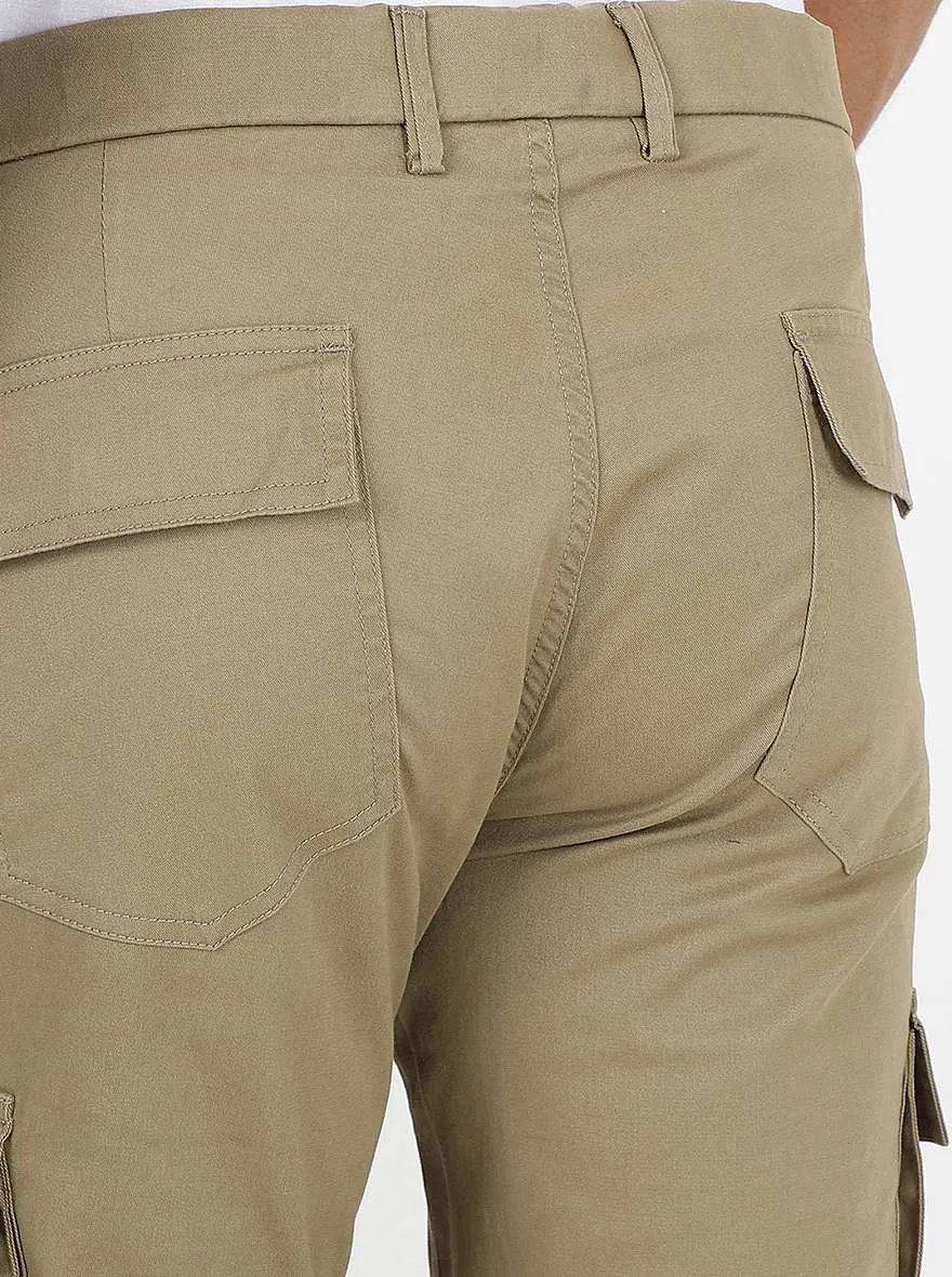 Khaki Solid Slim Fit Cargo Pant | JadeBlue