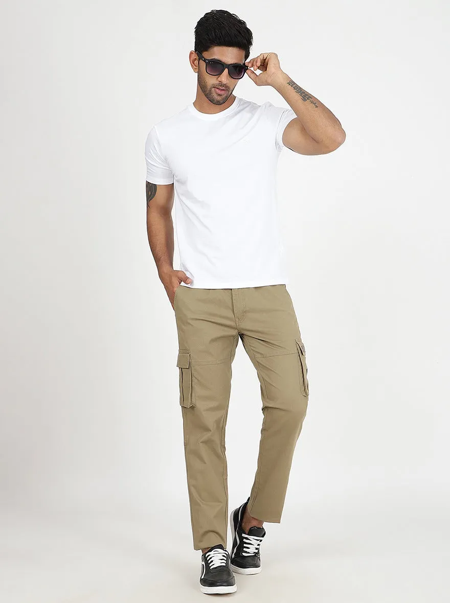 Khaki Solid Slim Fit Cargo Pant | JadeBlue