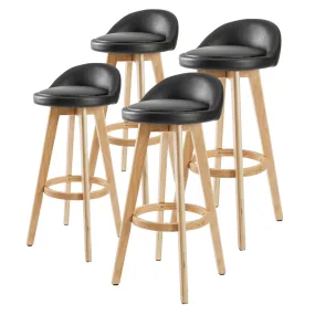 La Bella 4 Set 72cm Black Wooden Bar Stool Leila Leather