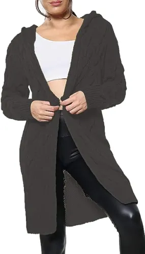 Ladies Cable Knitted Cardigans Oversize Long Hooded