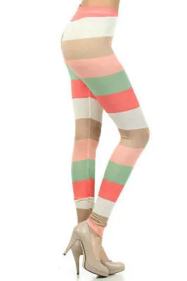 Leggings Stripe Colorblock High Waist Soft Stretch Skinny Pants Spring