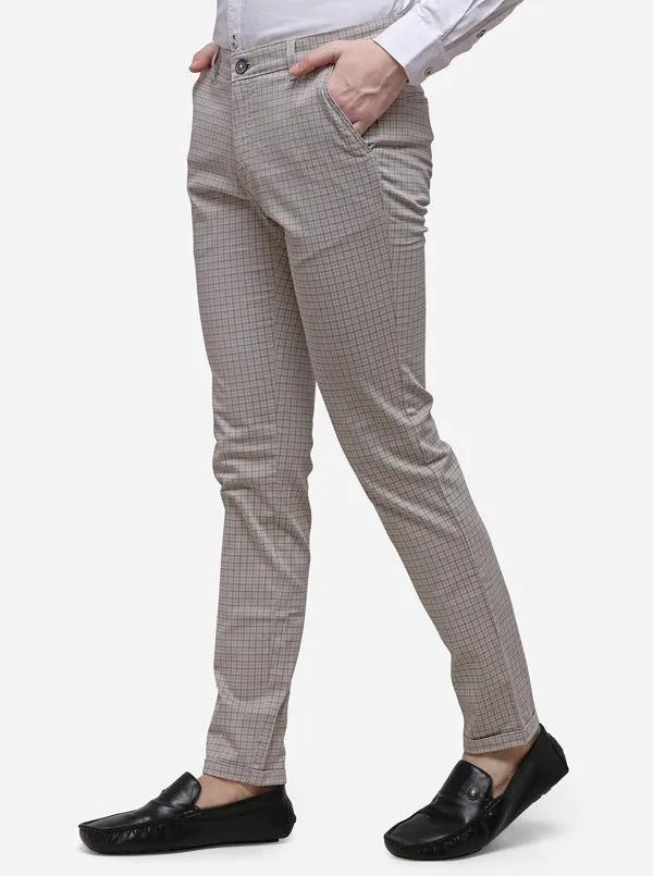 Light Grey Slim Fit Checked Casual Trouser | Greenfibre