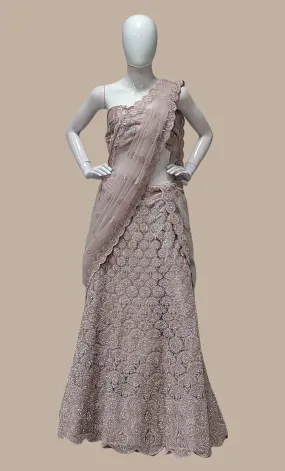 Light Mauve Embroidered Lengha