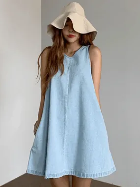 Loose Versatile A-Line Sleeveless Denim Dress