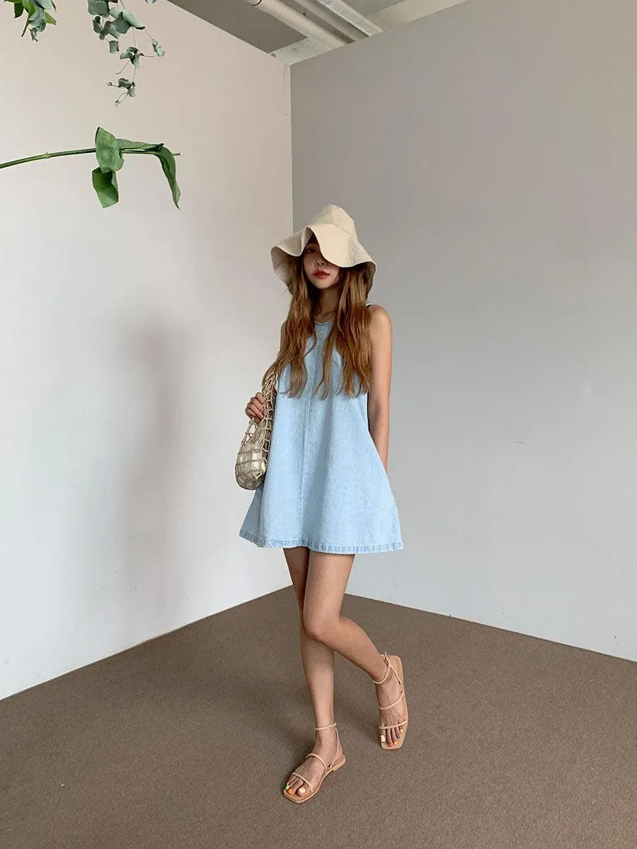 Loose Versatile A-Line Sleeveless Denim Dress