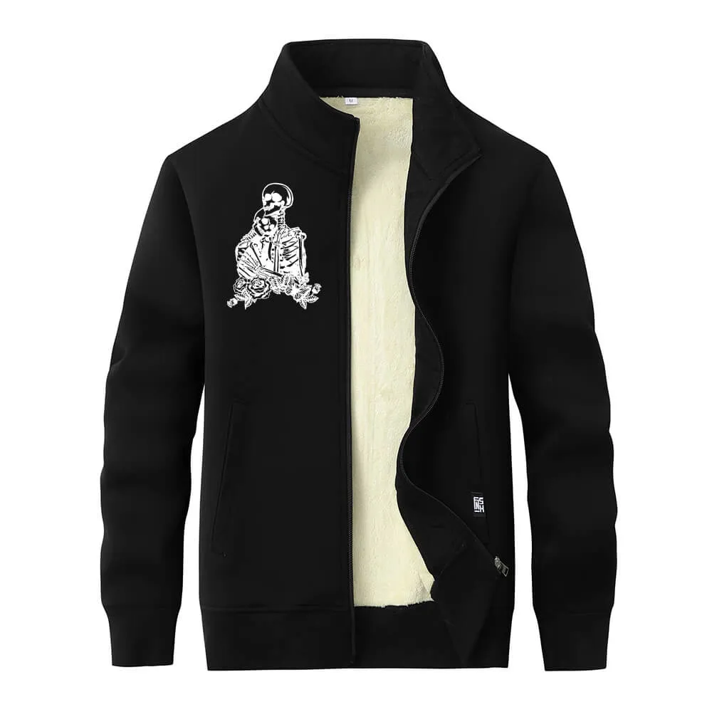 Love till Death Skull Stand Collar Zip Fleece Sherpa Cardigan