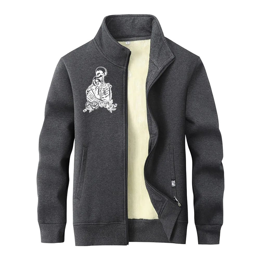 Love till Death Skull Stand Collar Zip Fleece Sherpa Cardigan