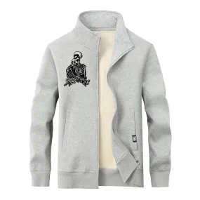 Love till Death Skull Stand Collar Zip Fleece Sherpa Cardigan