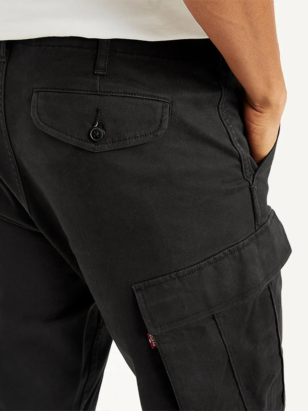 Men's Black Tapered Cargo Trousers