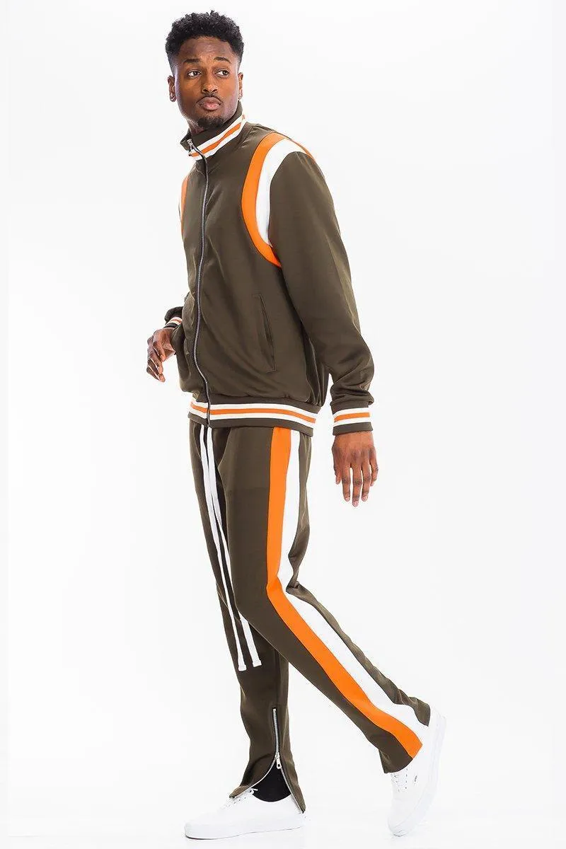 Mens Brown Orange & White Chevy Track Suit Jacket Pants