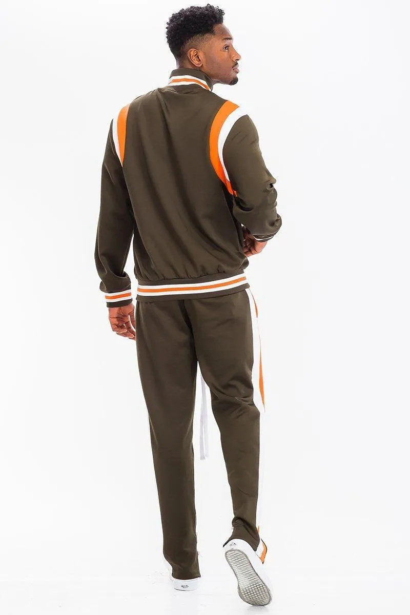 Mens Brown Orange & White Chevy Track Suit Jacket Pants