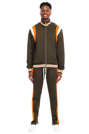 Mens Brown Orange & White Chevy Track Suit Jacket Pants