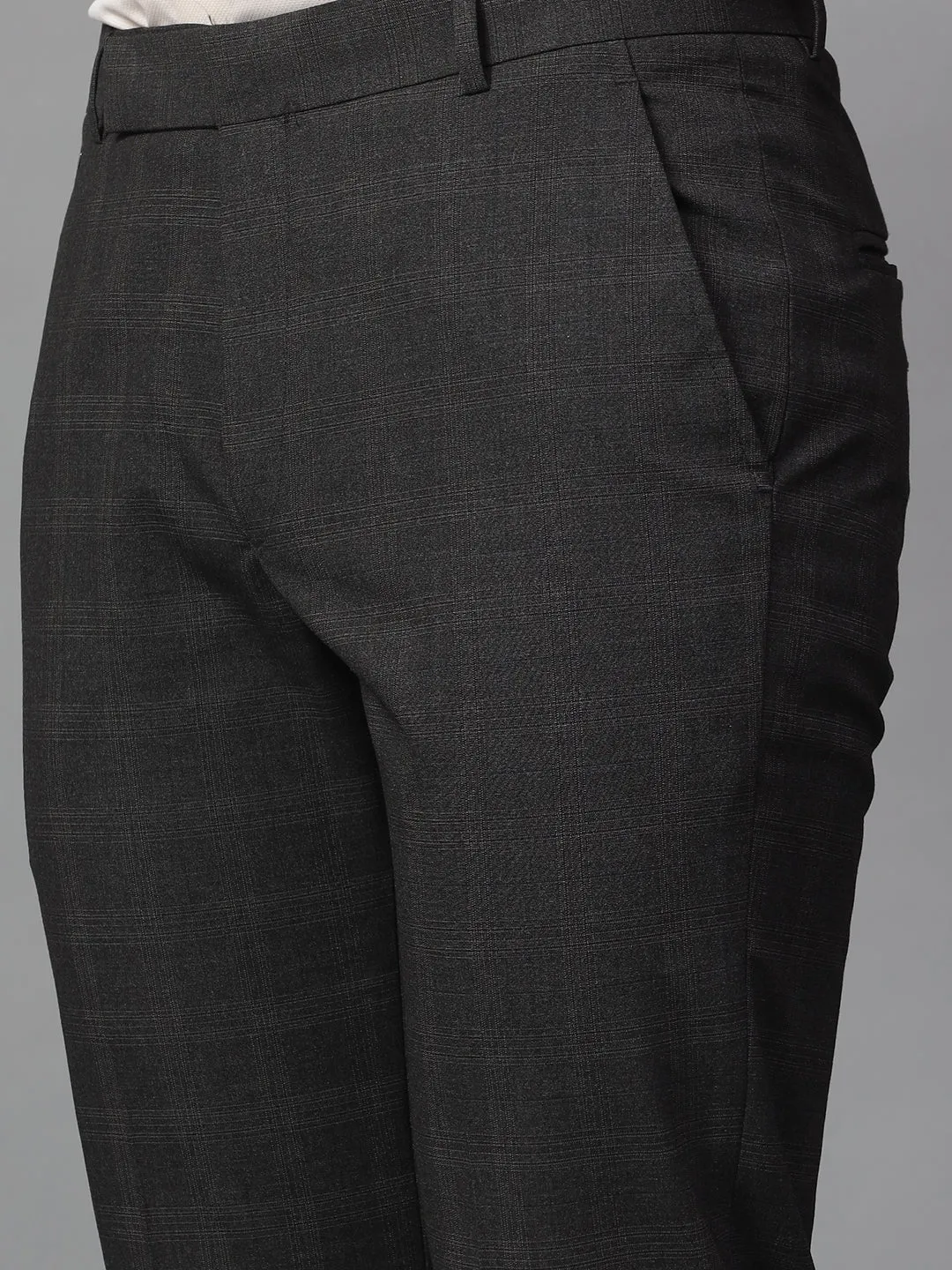 Men's Grey Checked Non-Pleated Formal Trouser