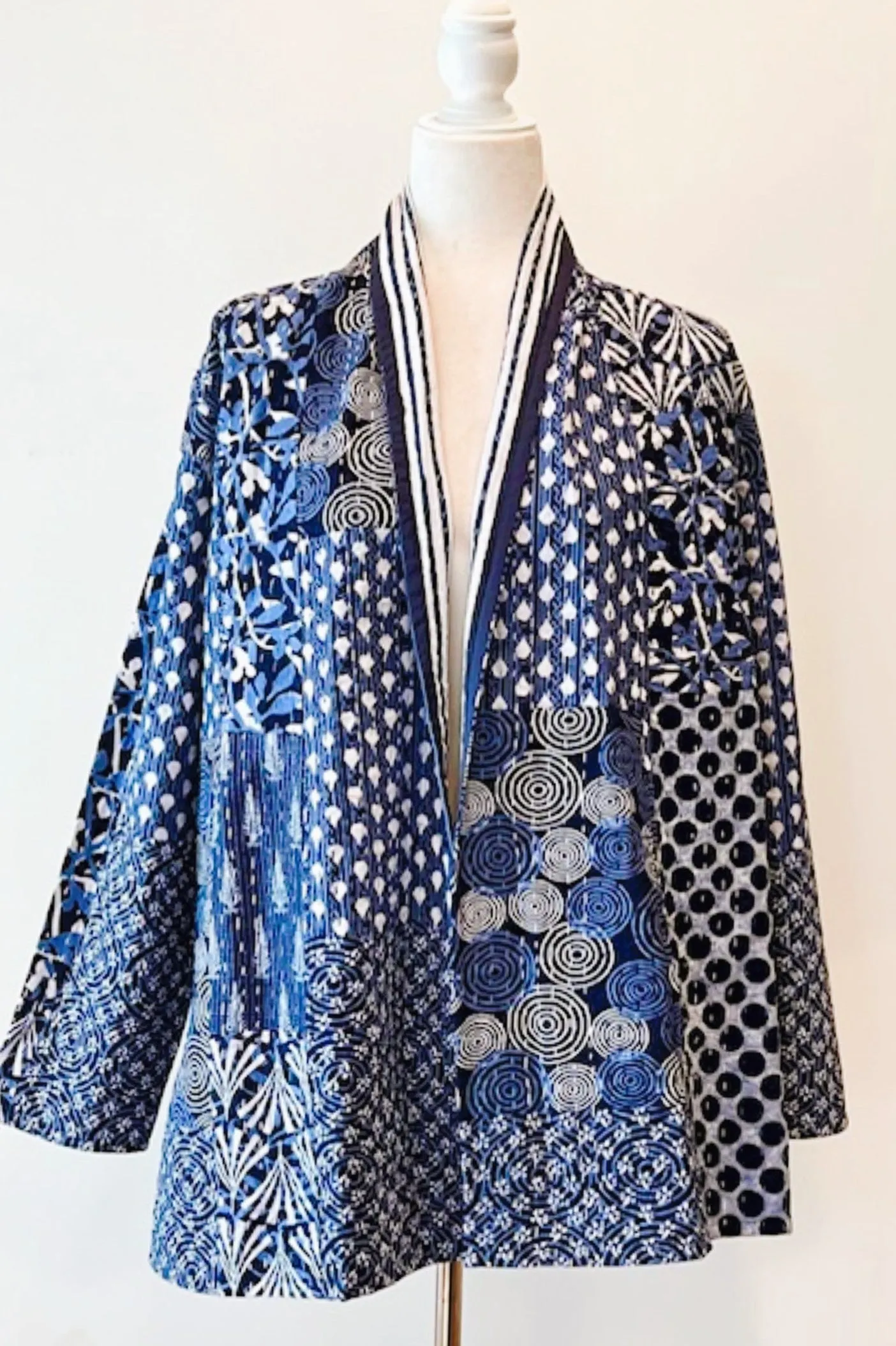 Miixed Print Blue Kantha Quilted And Fully Reversible. Smashing!