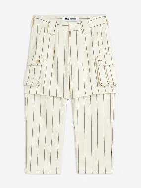 Mini Rodini Kids Striped Cargo Trousers in Ivory