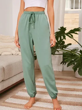 Mint Green Grommet Drawstring High Waist Joggers Pants