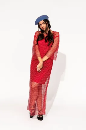 Mirrorball Mesh Dress   Slip in Ruby Red