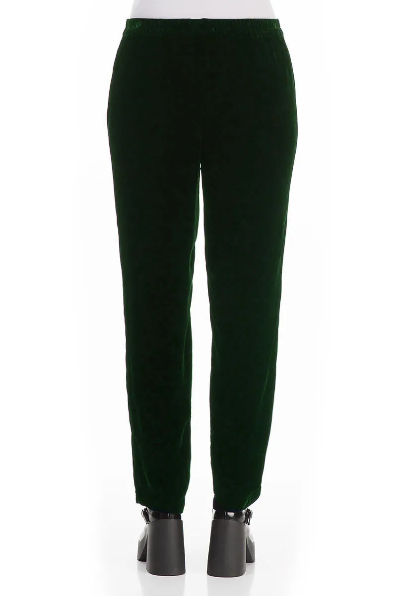 Narrow Pine Green Silk Velvet Trousers