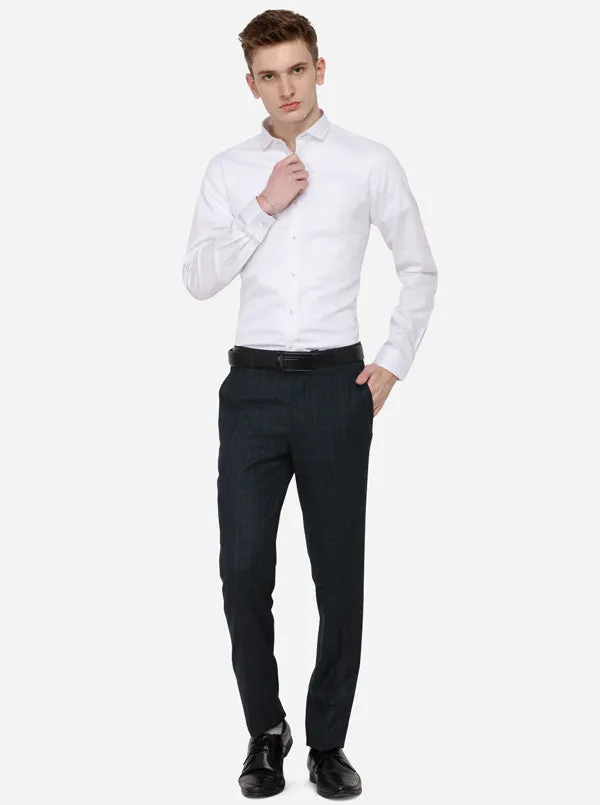 Navy Blue Checked Slim Fit Formal Trouser | JB Studio