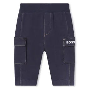 Navy Cotton Logo Pants