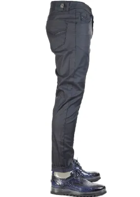 Navy Eyelit Detailed Waxed Pants