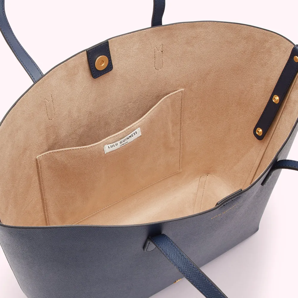 NAVY LEATHER LARGE IVY TOTE BAG