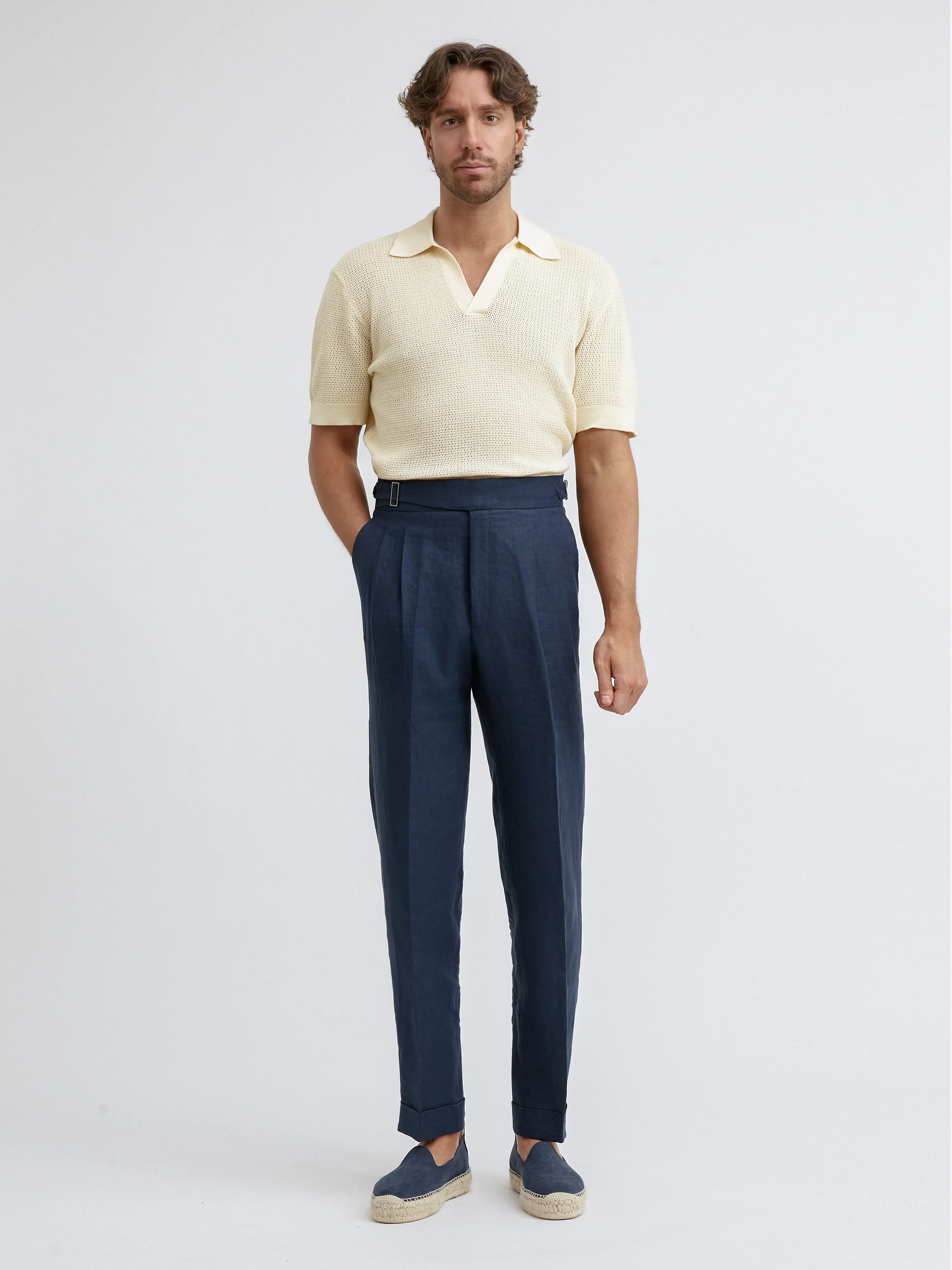 Navy Linen Gurkha Trousers