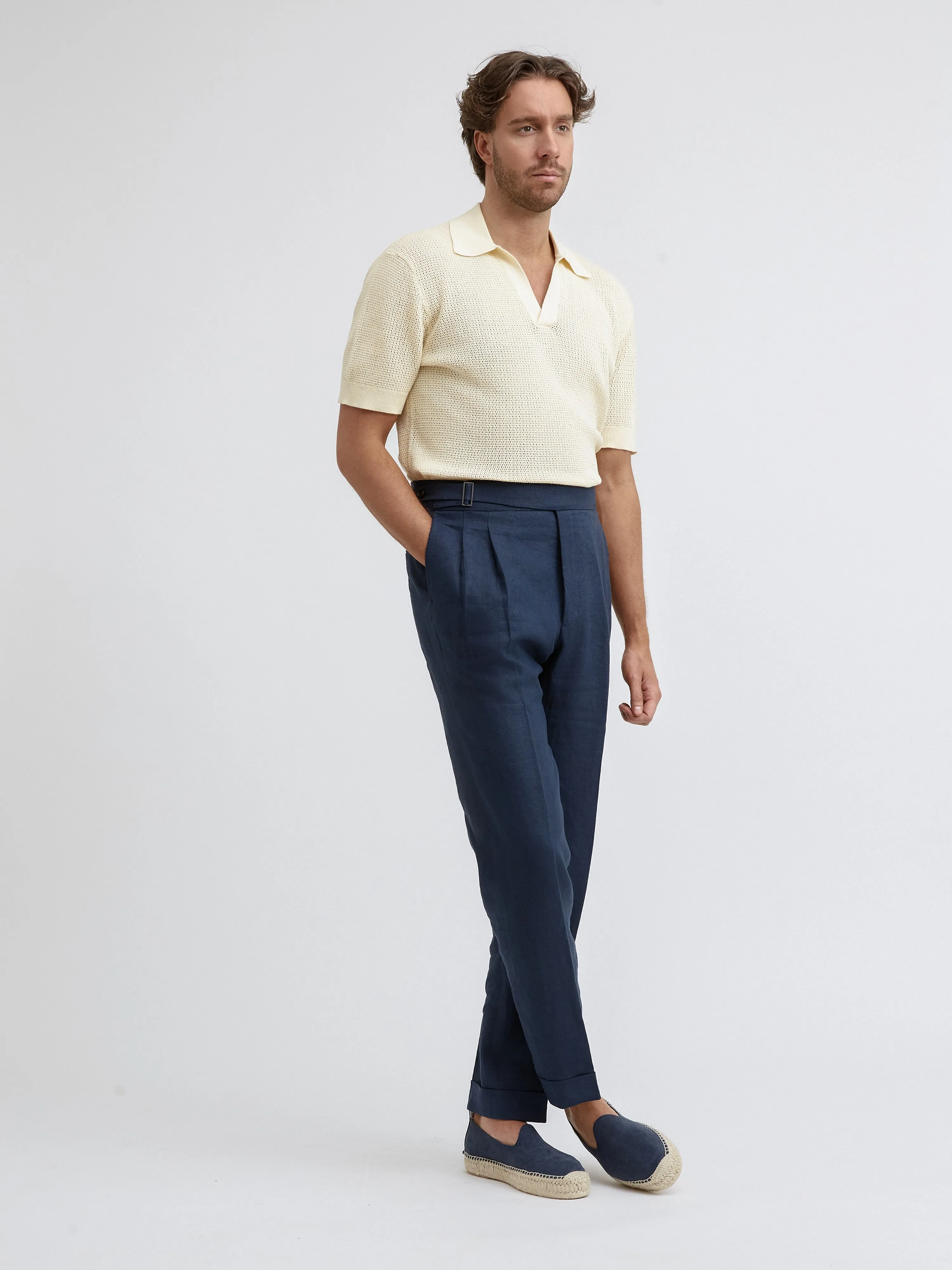 Navy Linen Gurkha Trousers