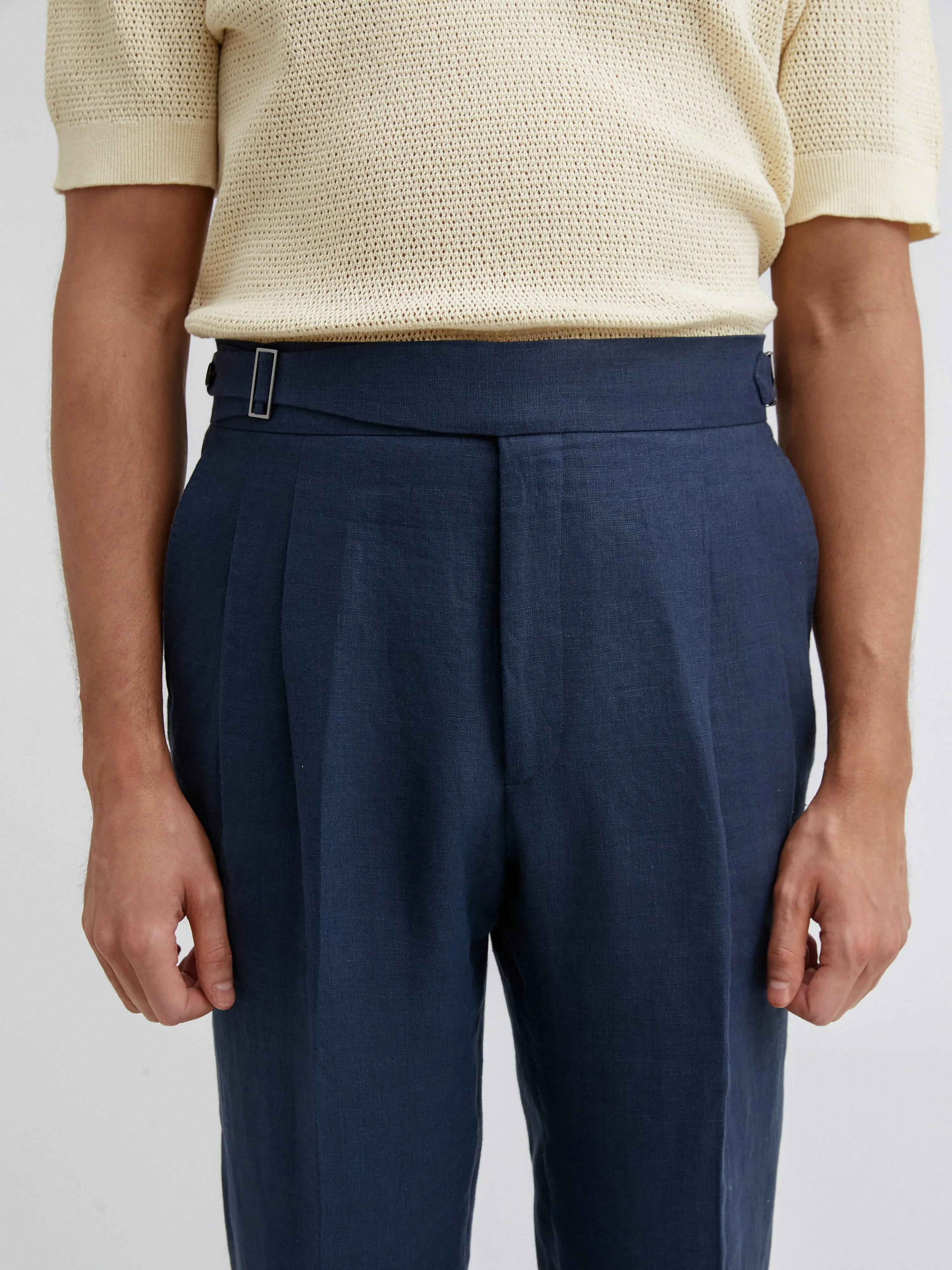 Navy Linen Gurkha Trousers