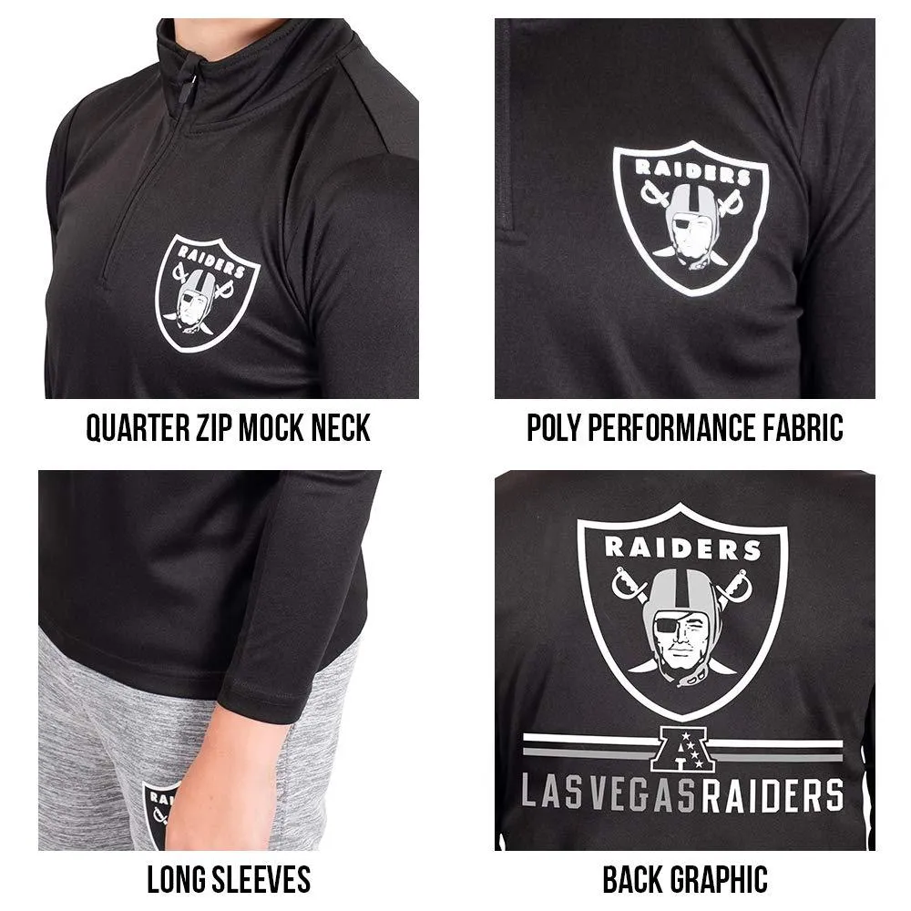 NFL Official Youth Super Soft Quarter Zip Long Sleeve T-Shirt|Las Vegas Raiders