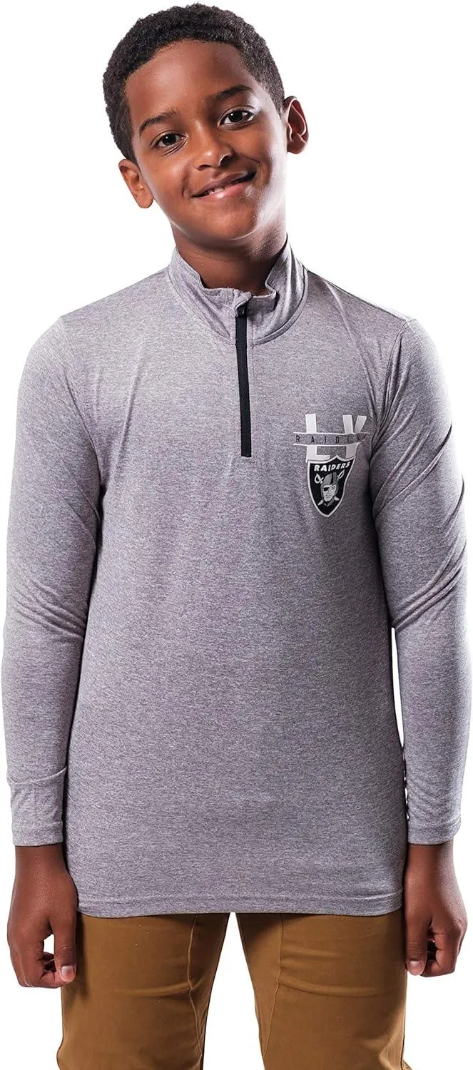 NFL Official Youth Super Soft Quarter Zip Long Sleeve T-Shirt|Las Vegas Raiders