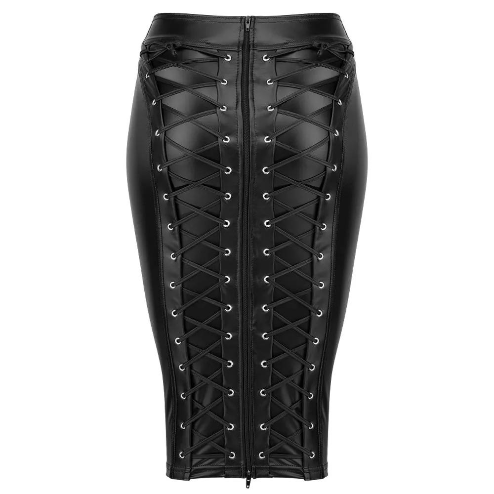 Noir Handmade Powerwetlook Zip-Up Corset Lacing Pencil Skirt