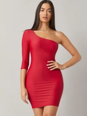 One Shoulder Bodycon Dress Red