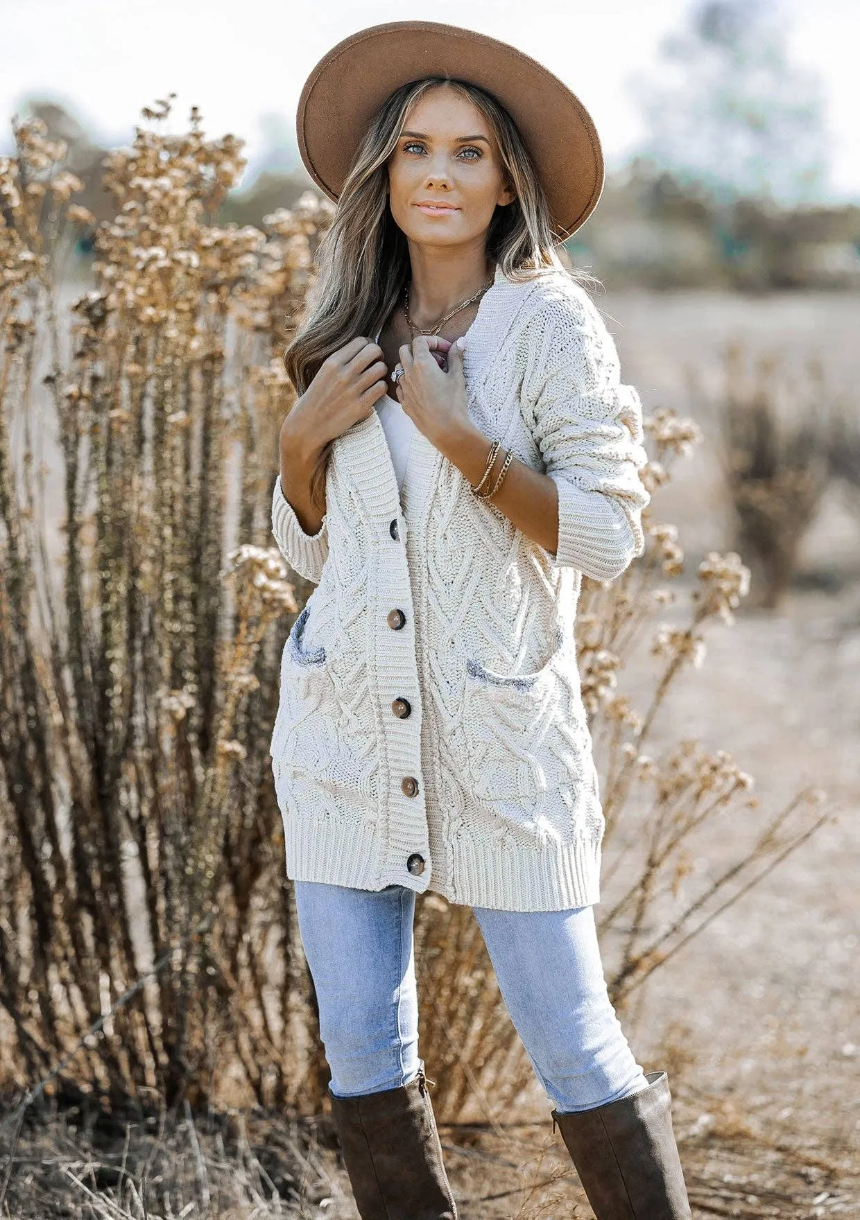 Oversized Button Front Cable Knit Cardigan