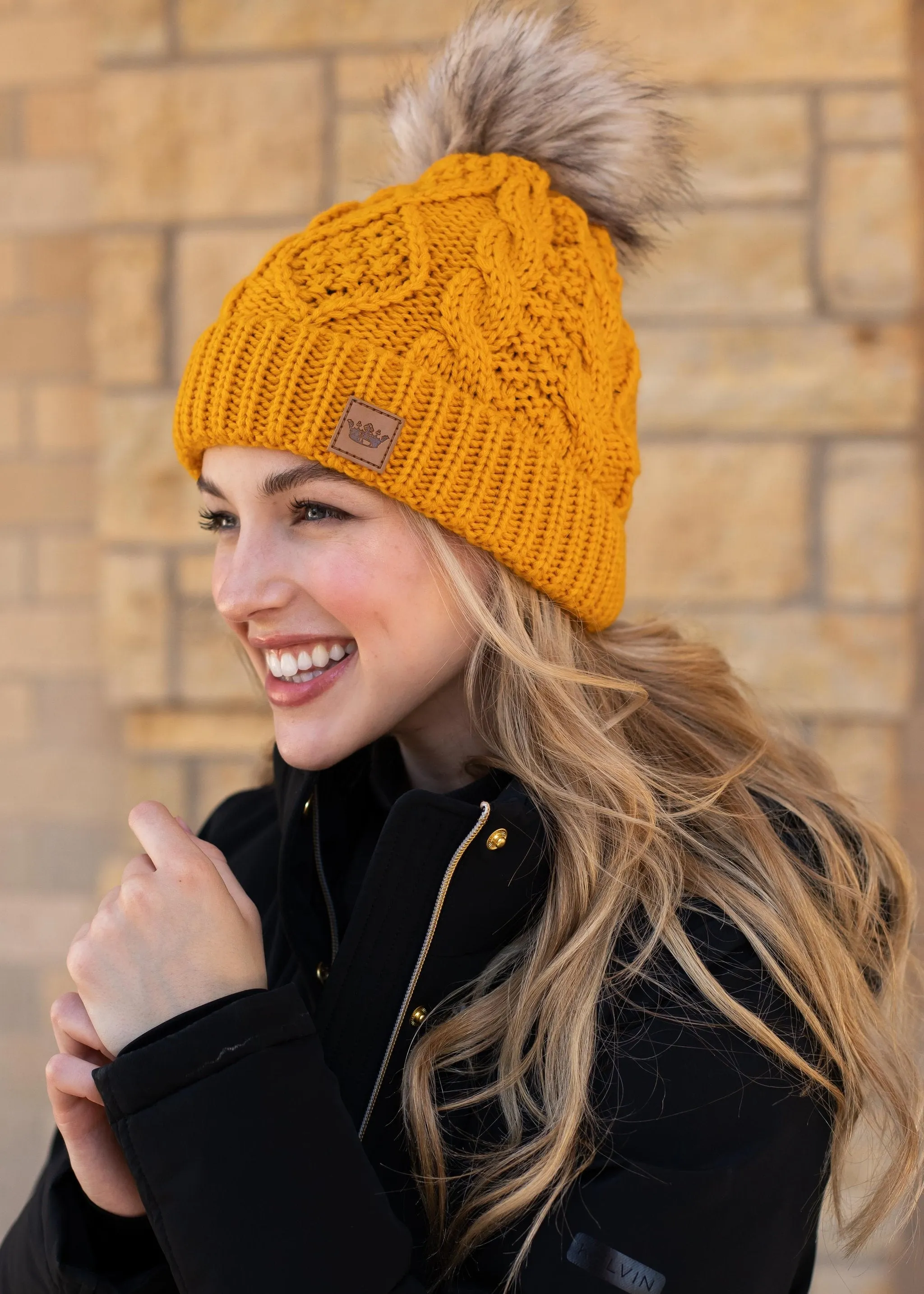 Panache Cuffed Cable Knit Fleece Lined Hat