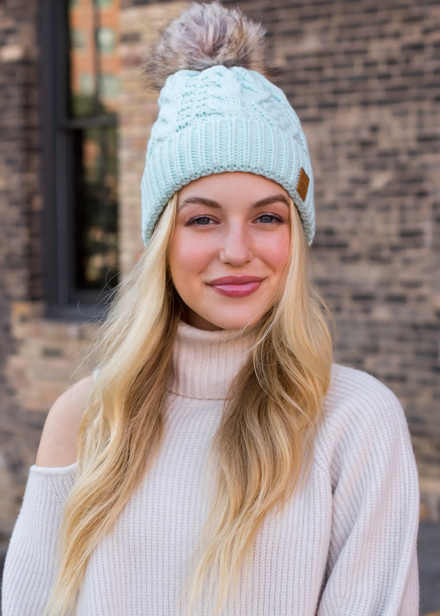 Panache Cuffed Cable Knit Fleece Lined Hat