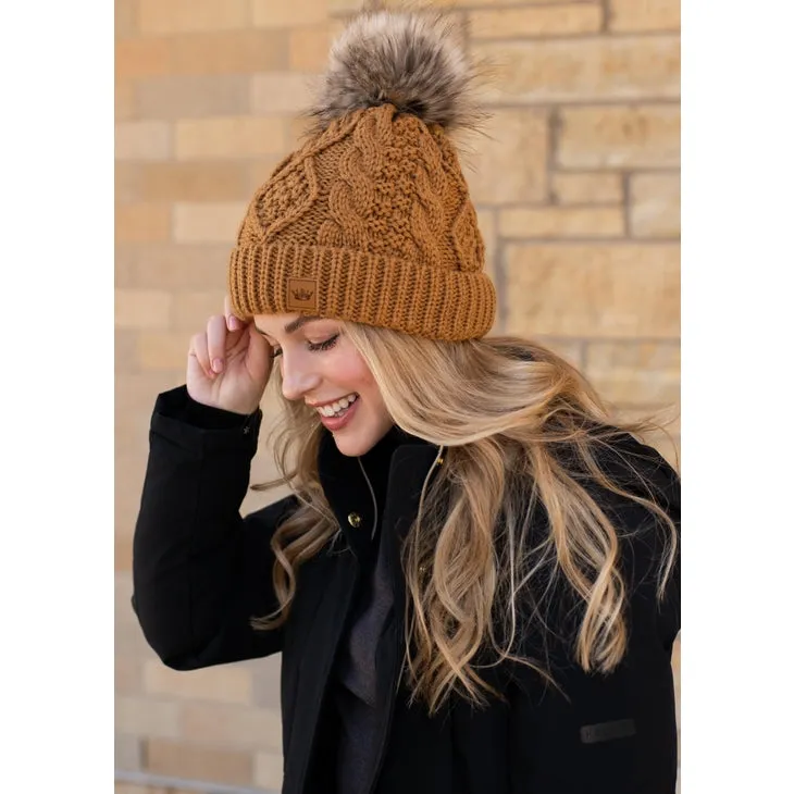 Panache Cuffed Cable Knit Fleece Lined Hat