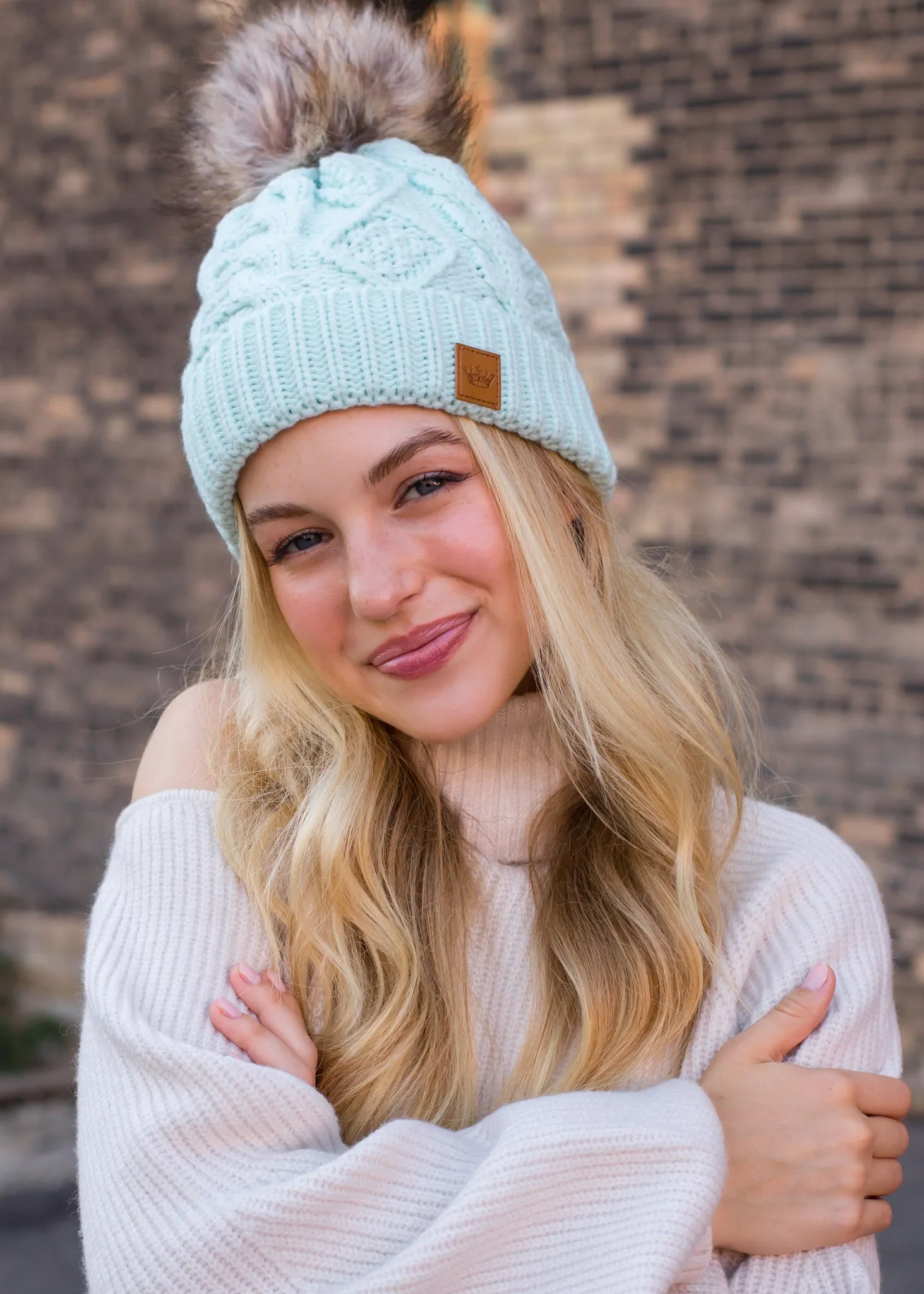 Panache Cuffed Cable Knit Fleece Lined Hat