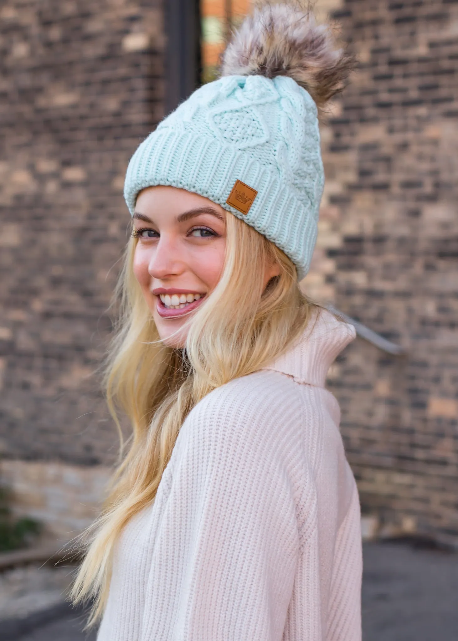 Panache Cuffed Cable Knit Fleece Lined Hat