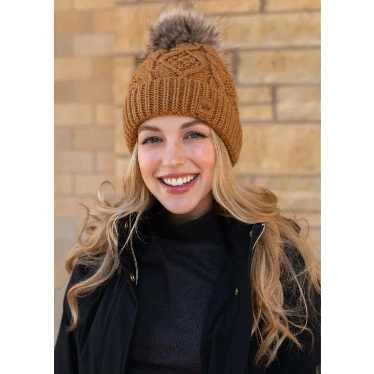 Panache Cuffed Cable Knit Fleece Lined Hat