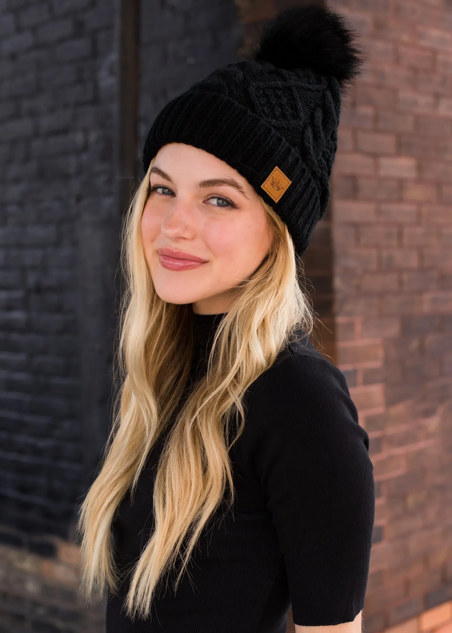 Panache Cuffed Cable Knit Fleece Lined Hat