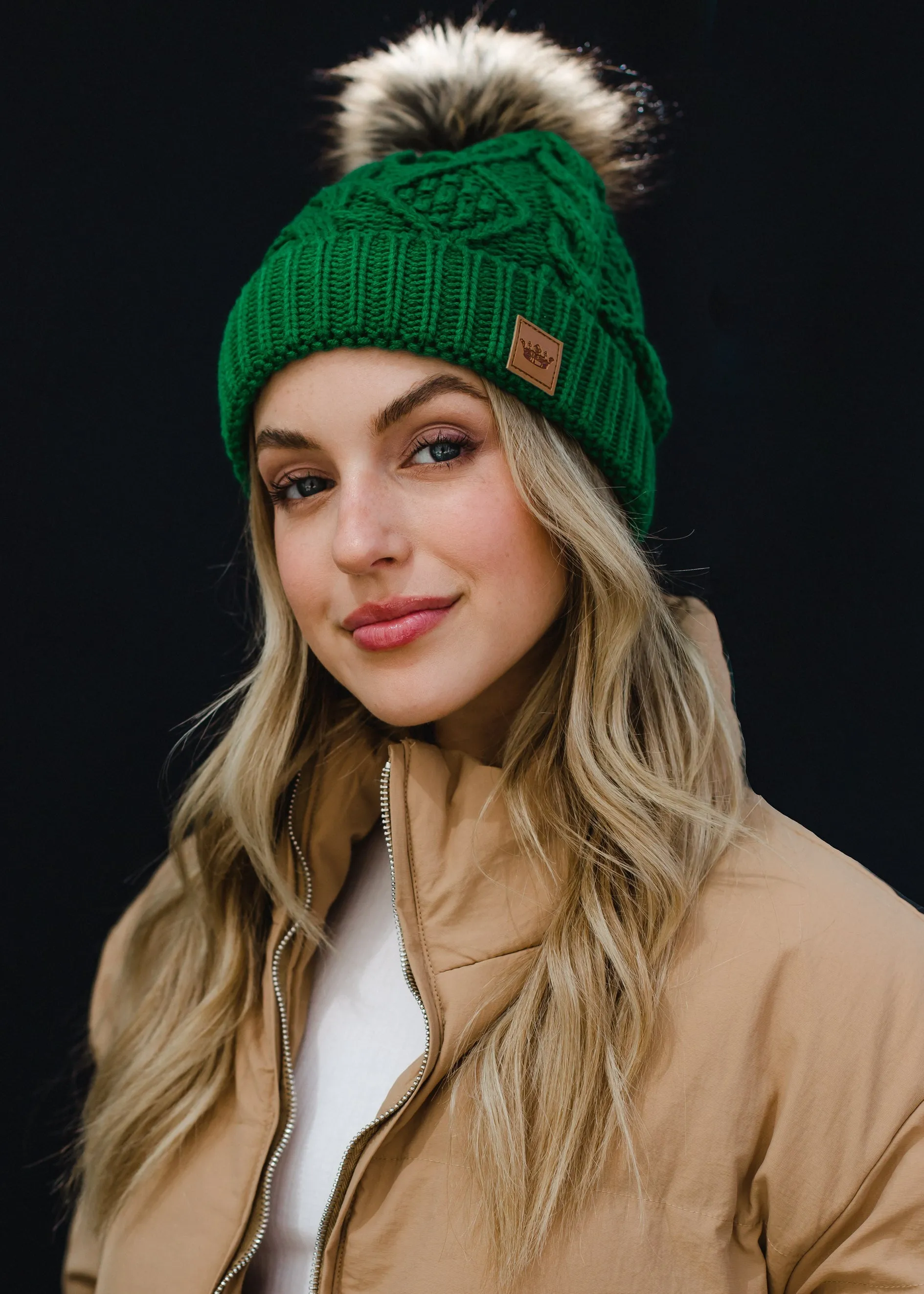 Panache Cuffed Cable Knit Fleece Lined Hat